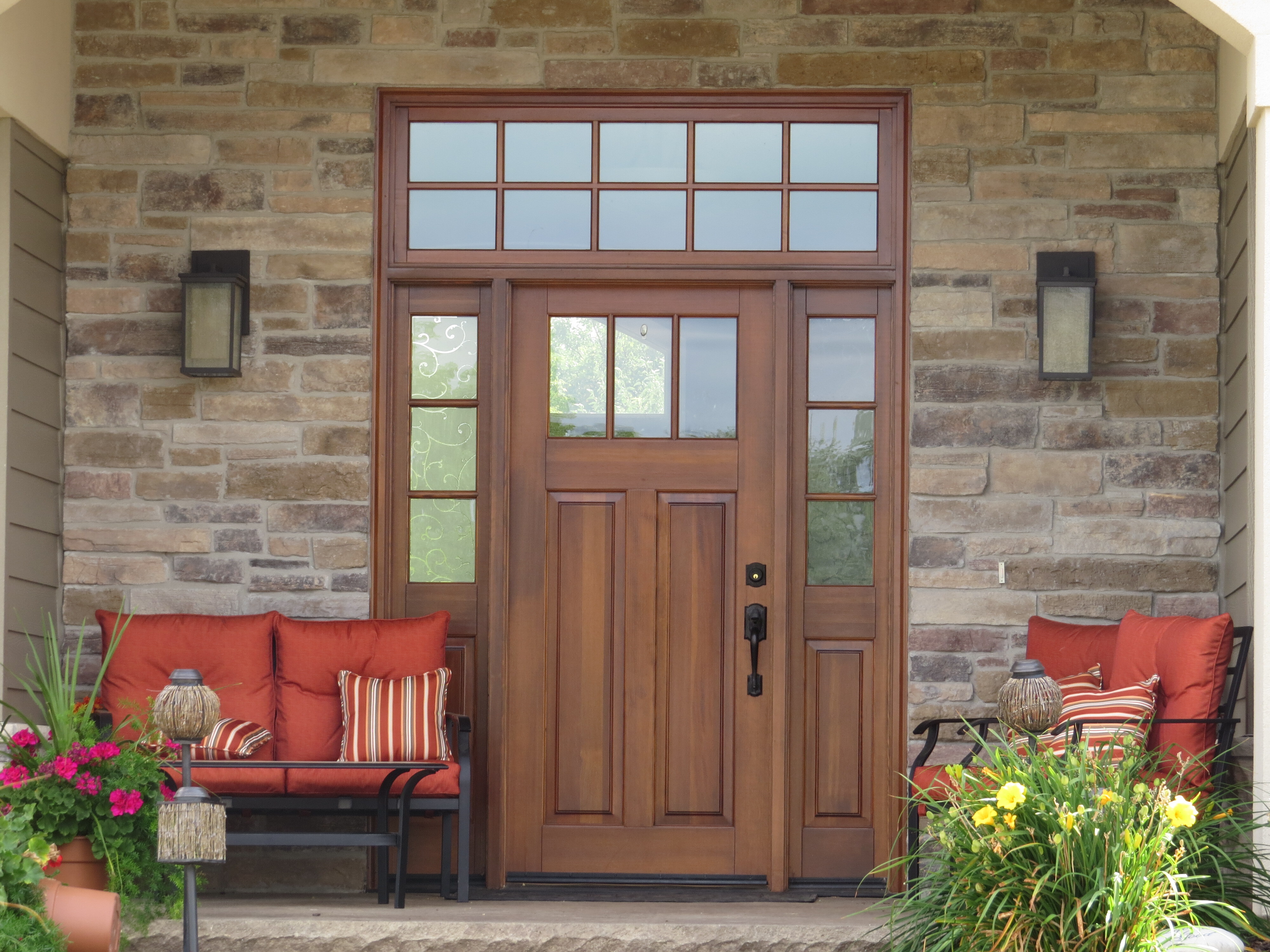 Craftsman Wood Entry Door with Sidelites and Transom