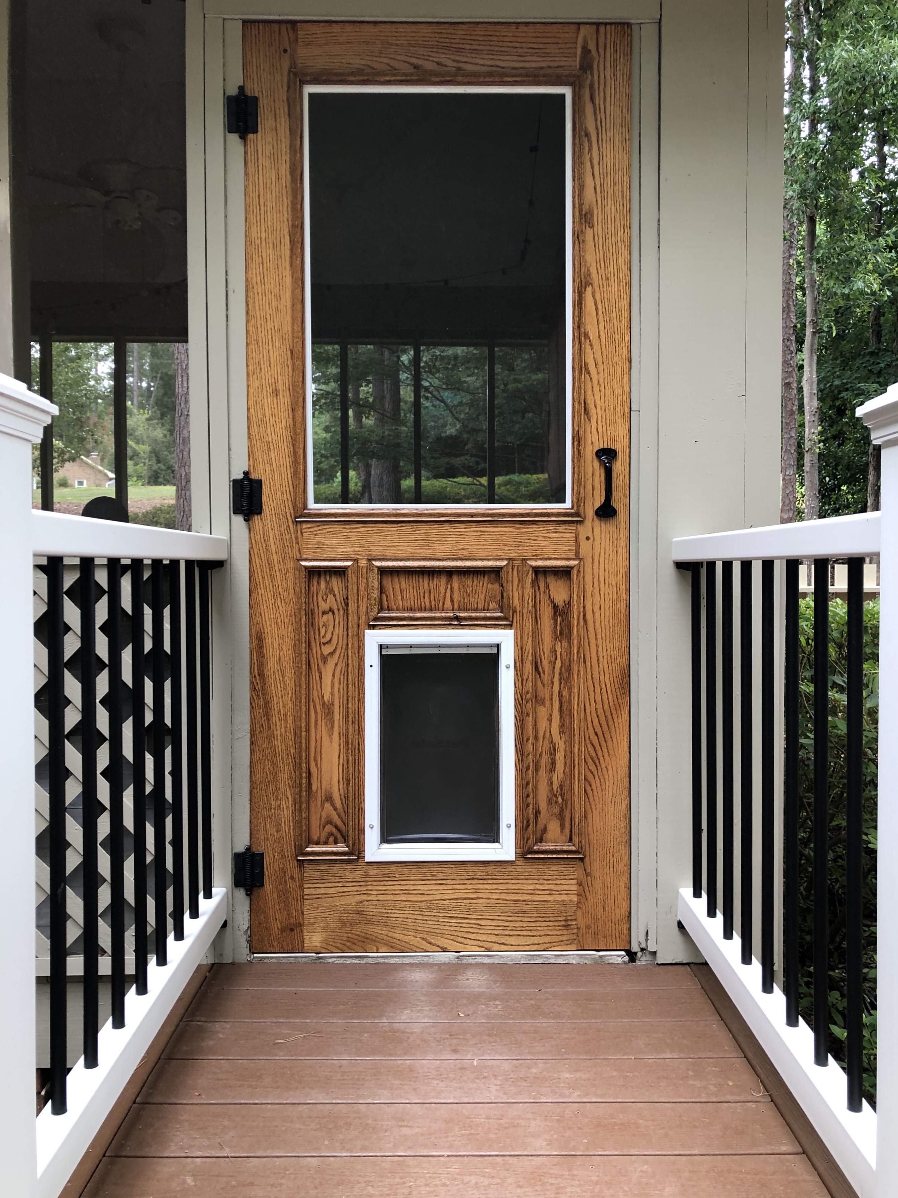 Installed Premium Series Wood Screen Door - Pet Door